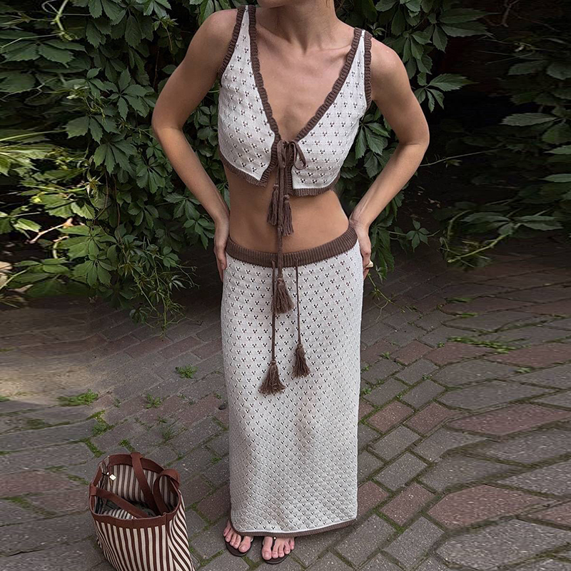 Crochet Top Boho - Sexy V-neck Lace-Up Sling Top &