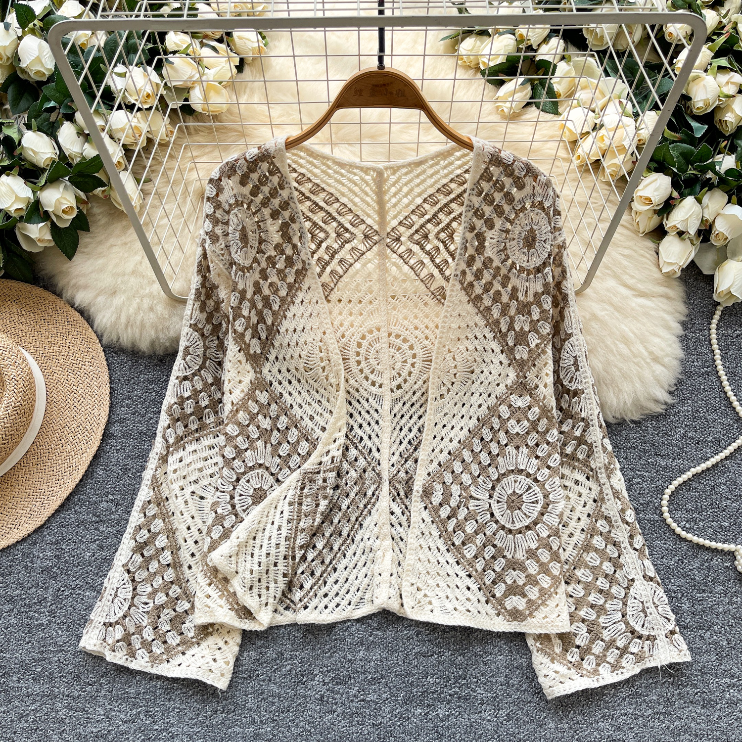 Crochet Top Boho - Crochet Kimono Cardigan for Women Sheer