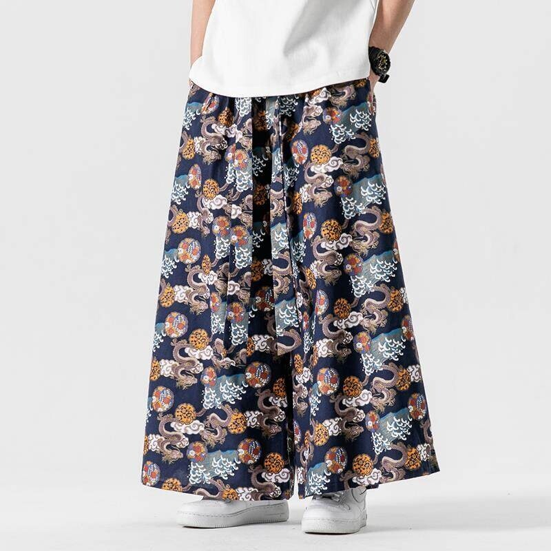 Retro Track Pant - Japanese Samurai Pants Men's With Dragon