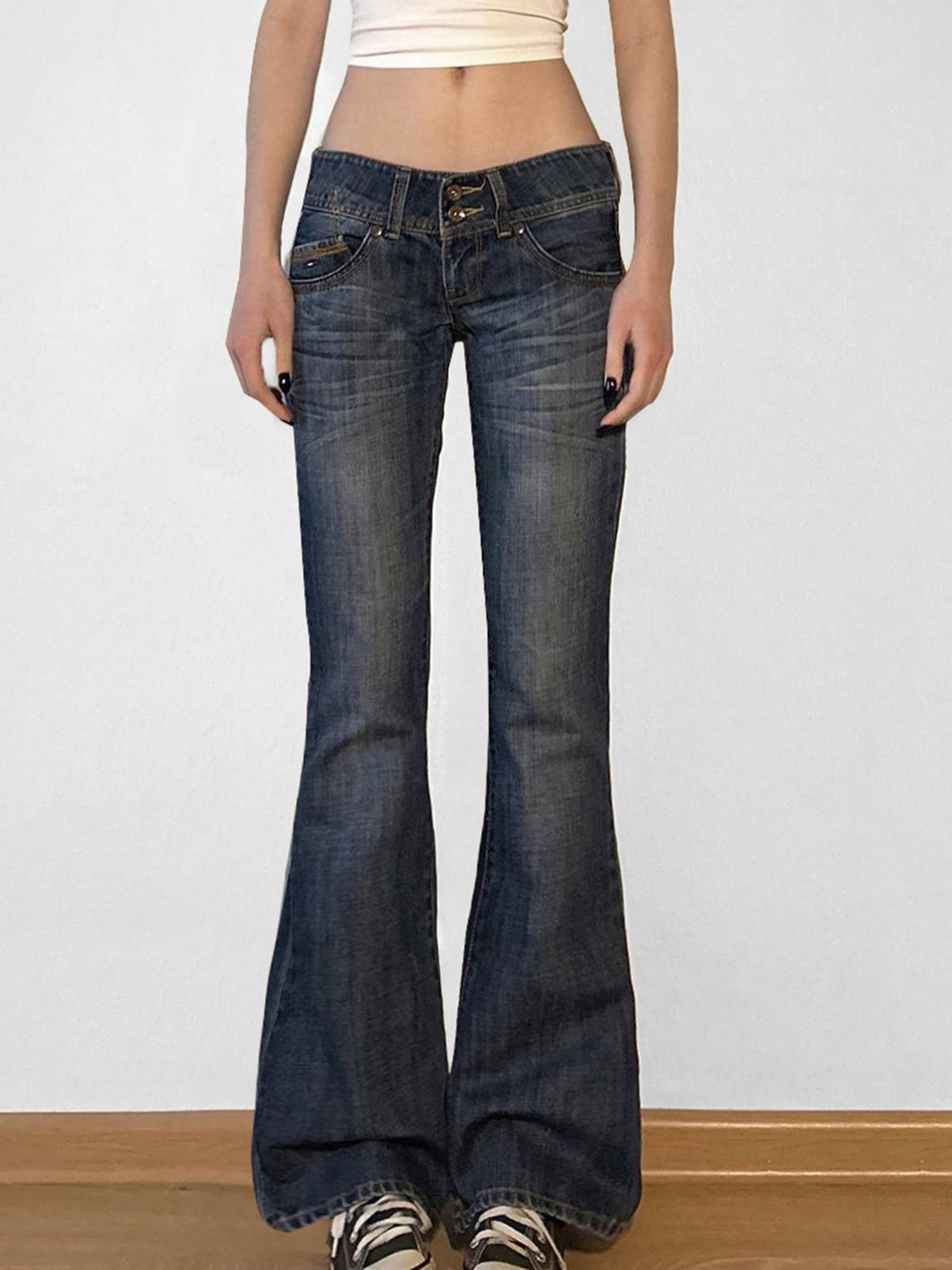 Mom Jean High Rise - Vintage y2k Flared Jeans Retro Button-up