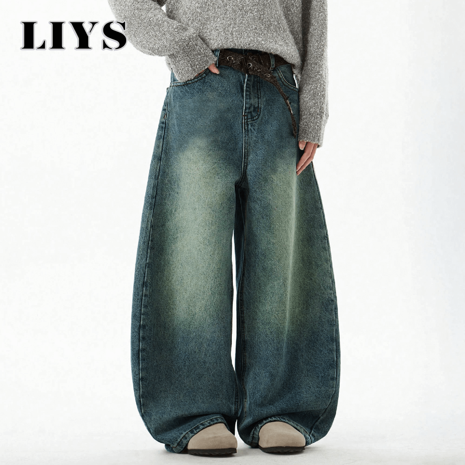 Retro Track Pant - Men's Wear Blue Wide-Leg Denim Pants
