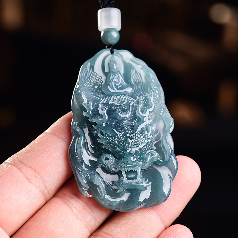 Usa Vintage Fashion - Natural Burmese Jadeite Dragon Pendant Necklace