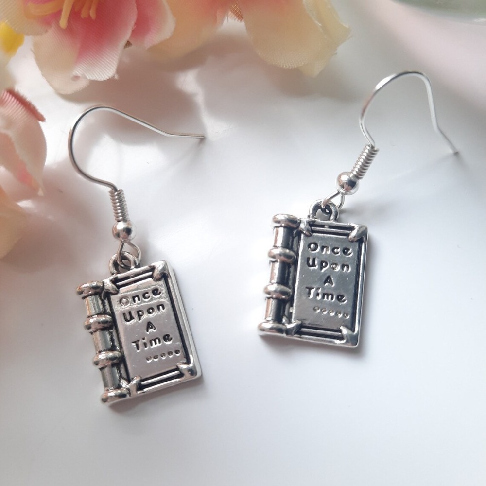 Vintage Fashion Coloring Book - Vintage Silver Color Book-shaped Dangle Earrings