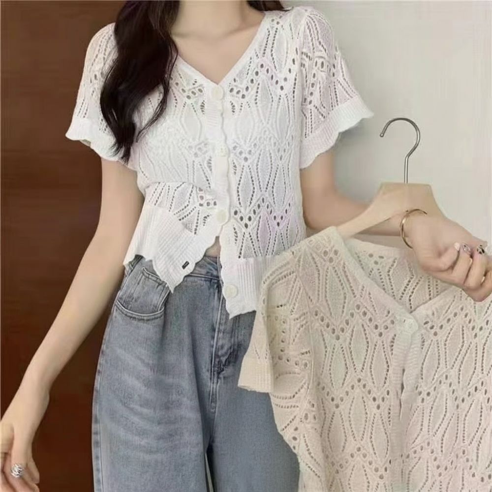 Crochet Top Boho - Fashion V-Neck Crochet Top Open-knit Boho