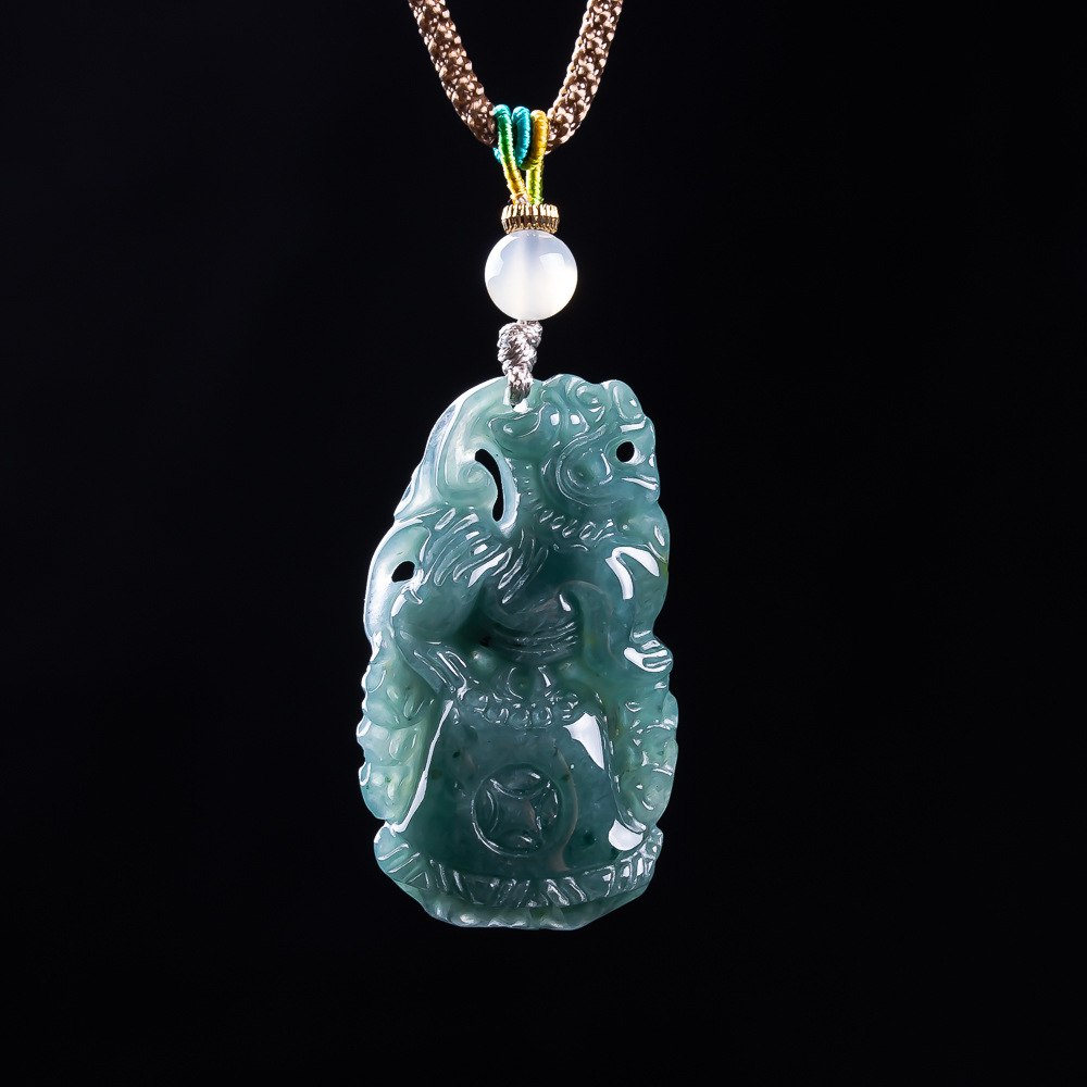 Usa Vintage Fashion - Burmese Jadeite Pixiu Pendant Designer Gemstone