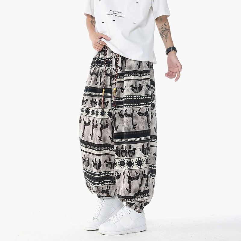 Retro Track Pant - Holiday Style Printed High Waisted Drawstring