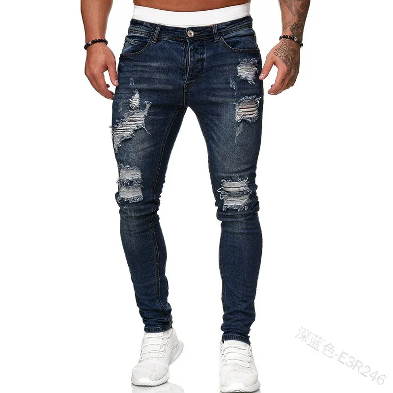 Retro Track Pant - Ripped Men Jeans Denim Pant Mid