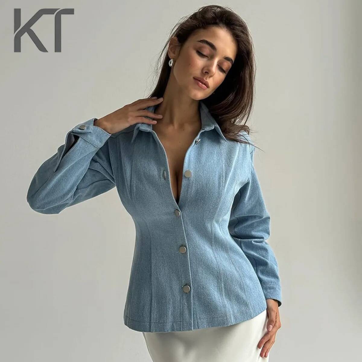 Usa Vintage Fashion - KT Vintage Waist Cinching Denim Shirt