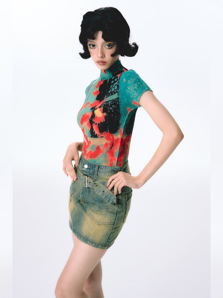 Tie Dye Shirt Vintage - Onalippa Pleated Goldfish Elastic Shirt Dopamine