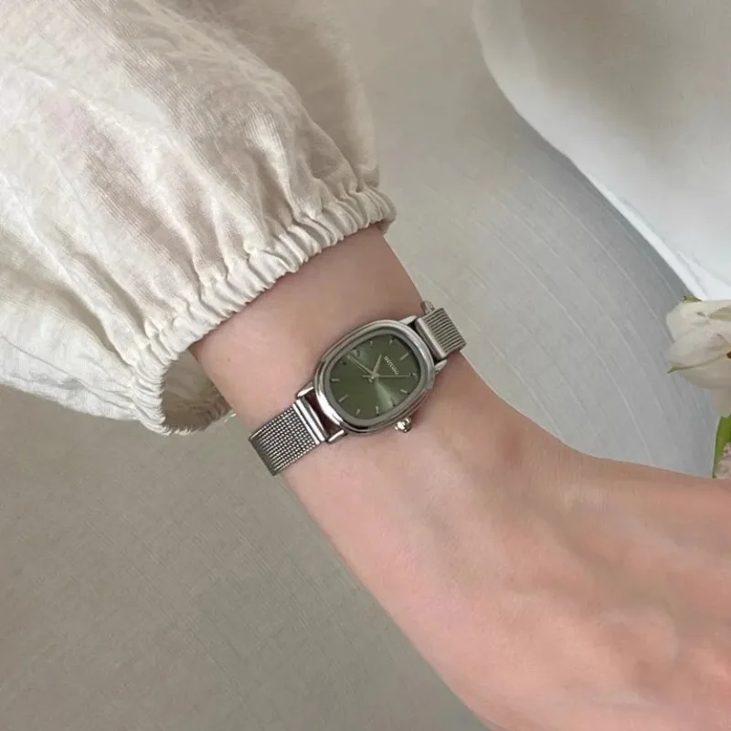 Vintage Fashion Watches - Small Oval Dial Green Watch Simple