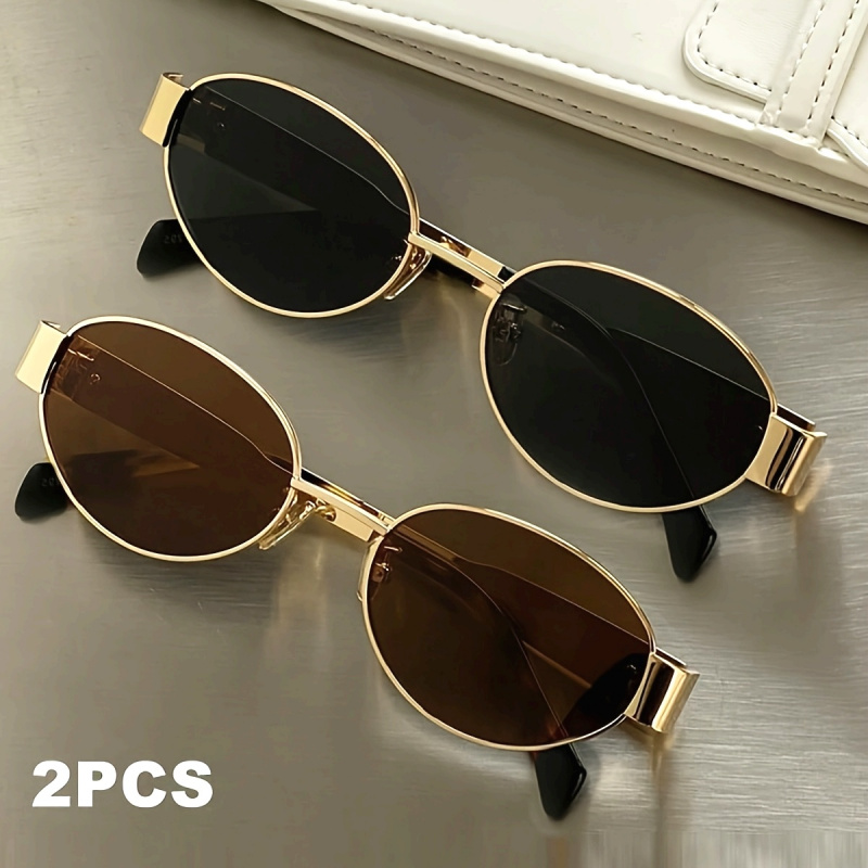 Vintage Fashion Images - 2PCS Oval Shape Metal Sunglasses Classic
