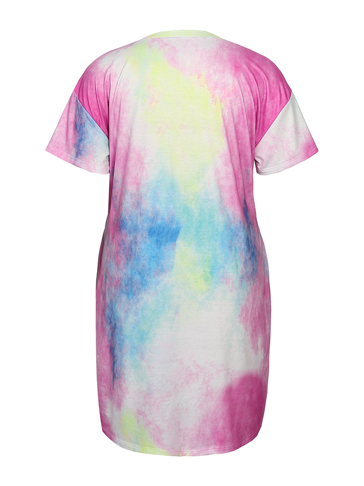 Plus Size Women's Casual Dress - Tie Dye Shirt Vintage 评论和价格