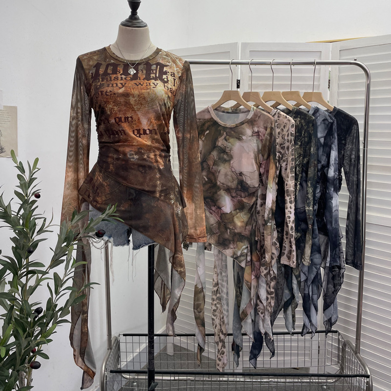 ISAROSE Y2K Mesh T-shirt for W - Tie Dye Shirt Vintage 评论和价格