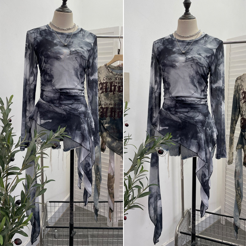 ISAROSE Y2K Mesh T-shirt for W - Tie Dye Shirt Vintage 评论和价格