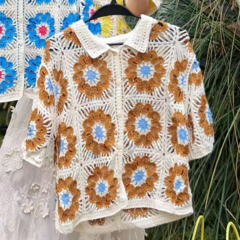 Granny Square Crochet Knit Pol - Crochet Top Boho 评论和价格