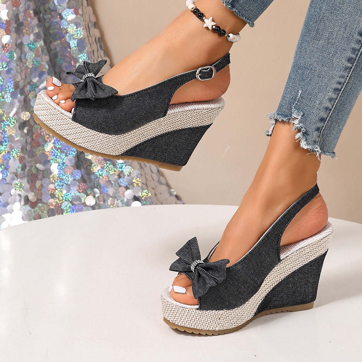Vintage Rivet Decor Wedge Sand - Vintage Fashion Plus Size 评论和价格