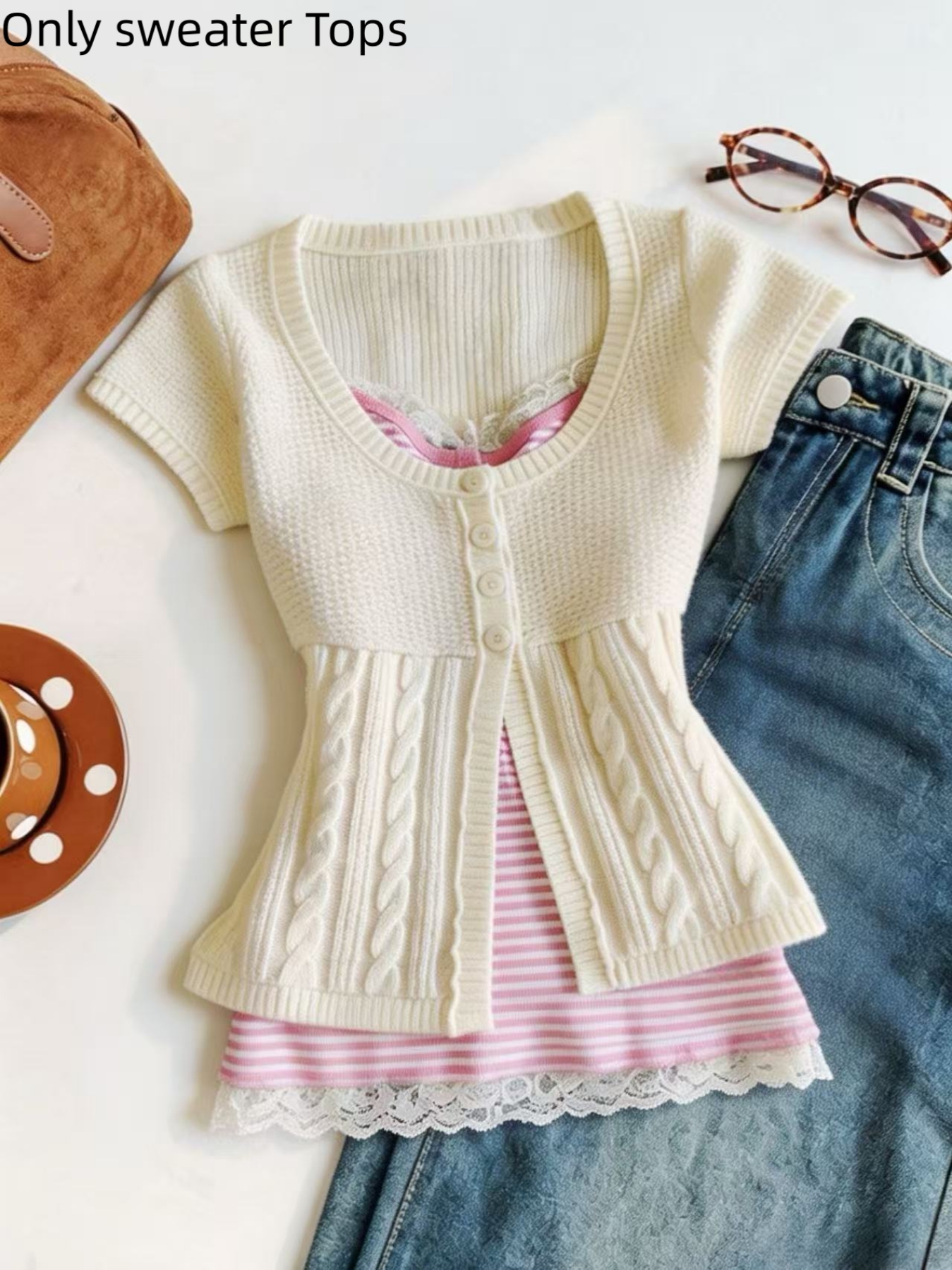 Boho Short Sleeve Knit Cardiga - Crochet Top Boho 评论和价格