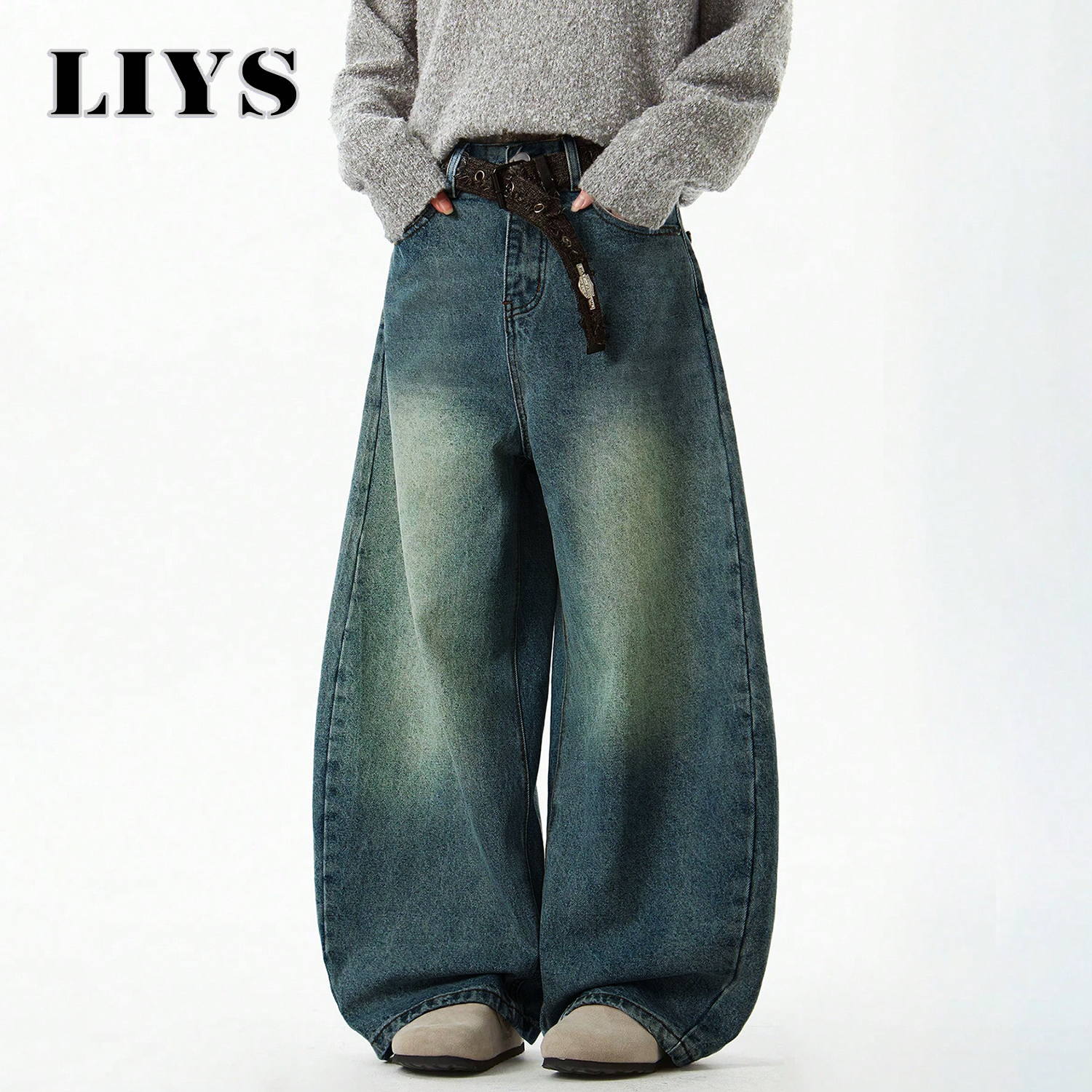 Men's Wear Blue Wide-Leg Denim - Retro Track Pant 评论和价格