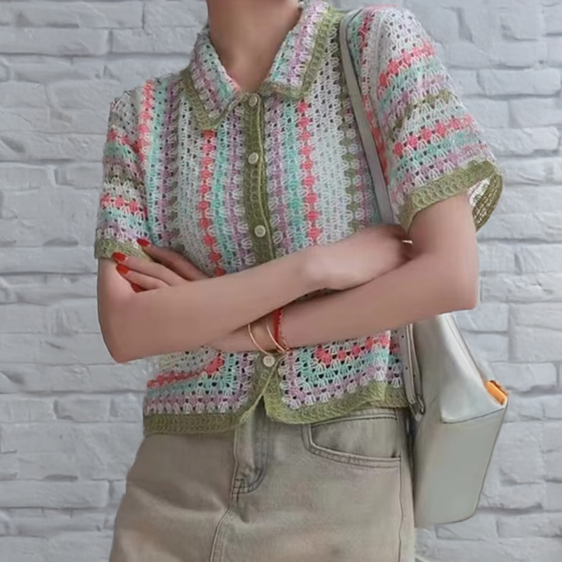 Button Up Crochet Shirt for Wo - Crochet Top Boho 评论和价格