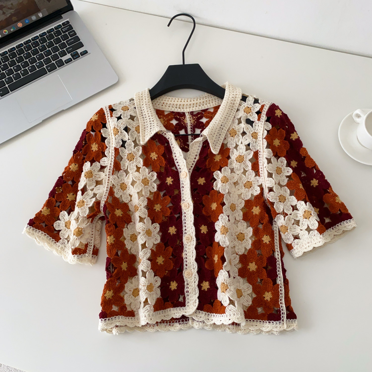 Women's Floral Crochet Cardiga - Crochet Top Boho 评论和价格