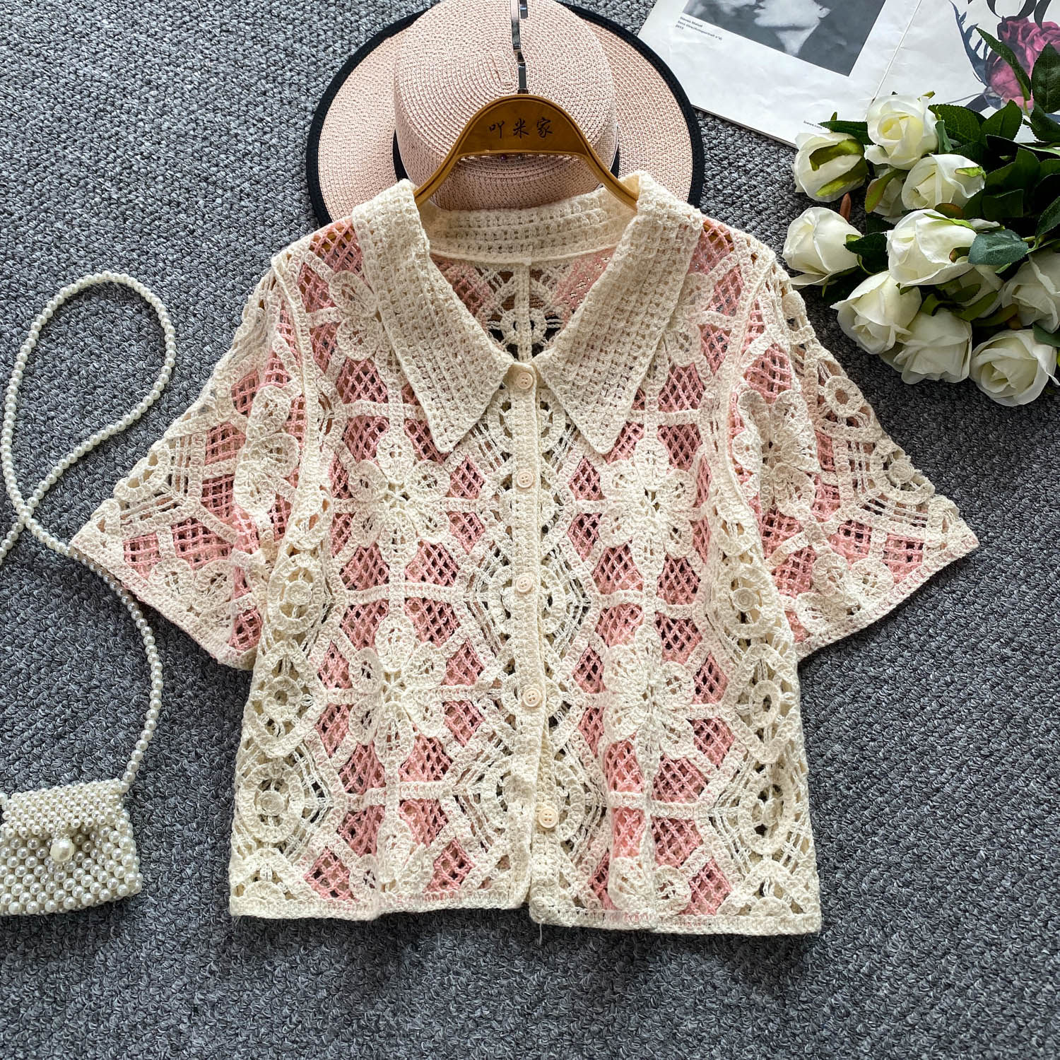 Button Up Crochet Top Short Sl - Crochet Top Boho 评论和价格