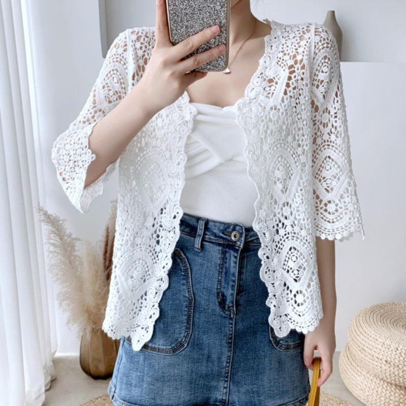 Open Front Crochet Knitted Car - Crochet Top Boho 评论和价格