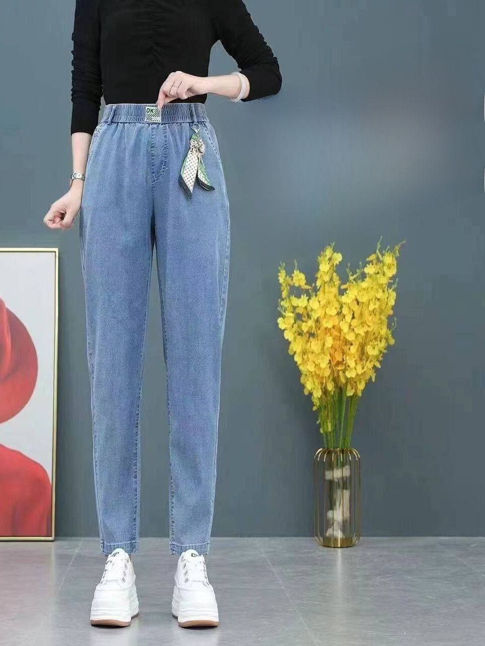 High Waist Straight Leg Ice Si - Mom Jean High Rise 评论和价格