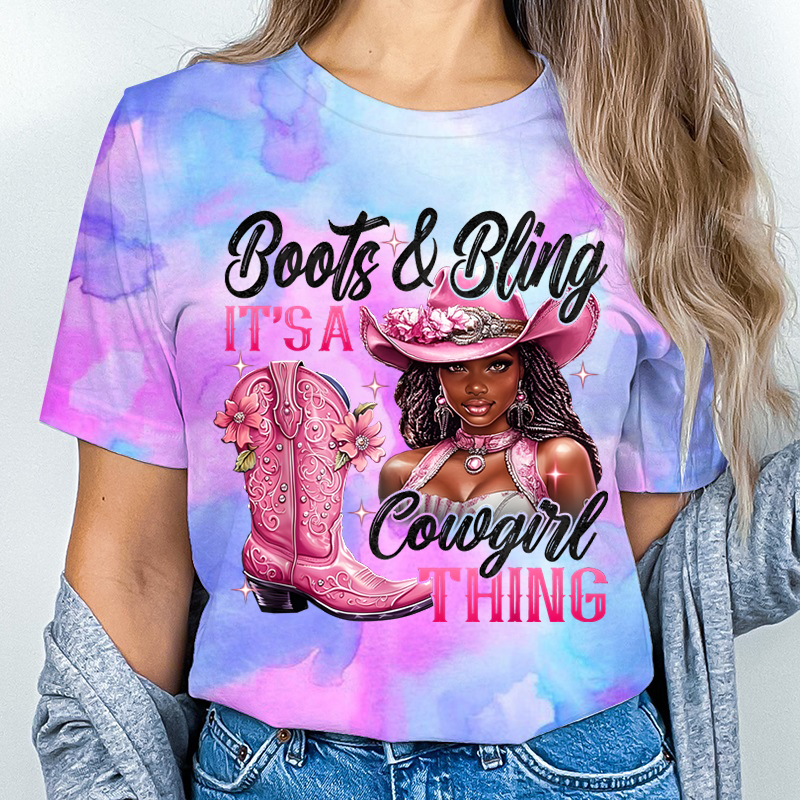 Retro Boots & Bling its a Cowg - Tie Dye Shirt Vintage 评论和价格