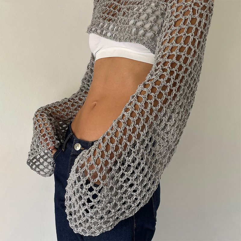 Long Sleeve Crochet Crop Top S - Crochet Top Boho 评论和价格
