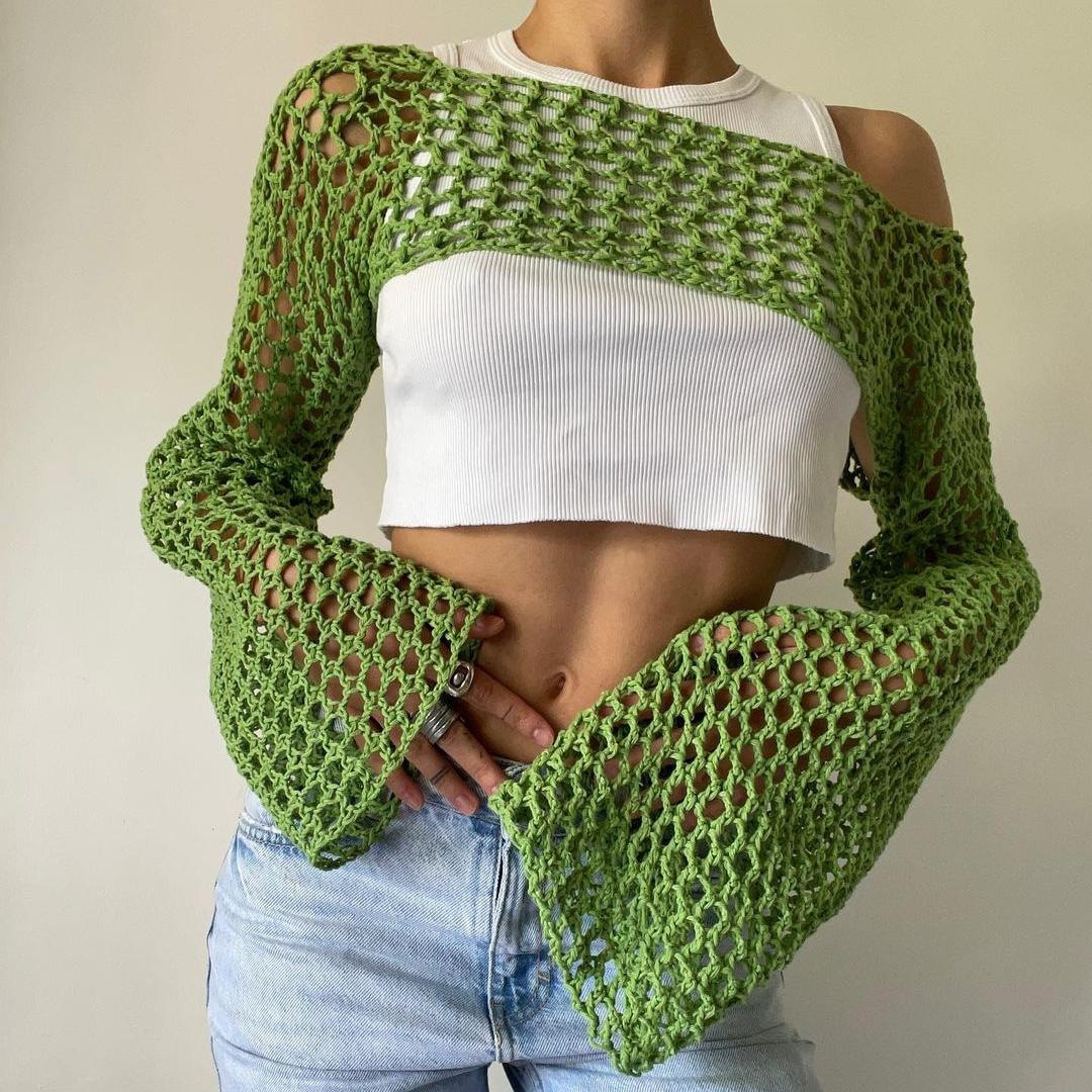 Long Sleeve Crochet Crop Top S - Crochet Top Boho 评论和价格