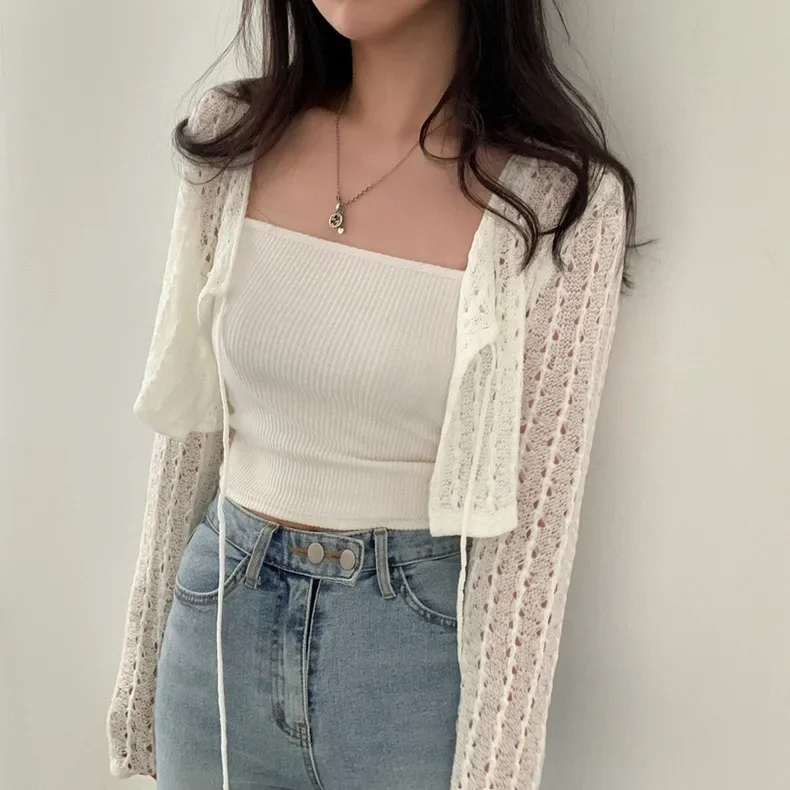 Women Tie Front Crop Cardigan  - Crochet Top Boho 评论和价格