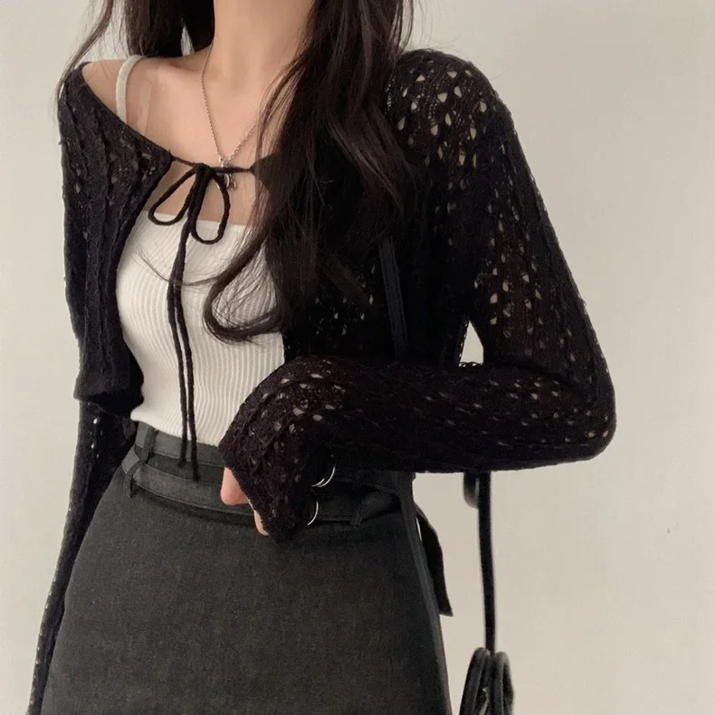 Women Tie Front Crop Cardigan  - Crochet Top Boho 评论和价格