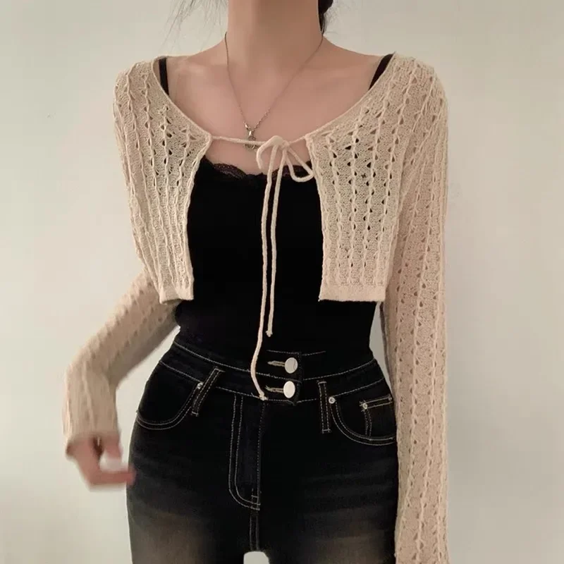 Women Tie Front Crop Cardigan  - Crochet Top Boho 评论和价格