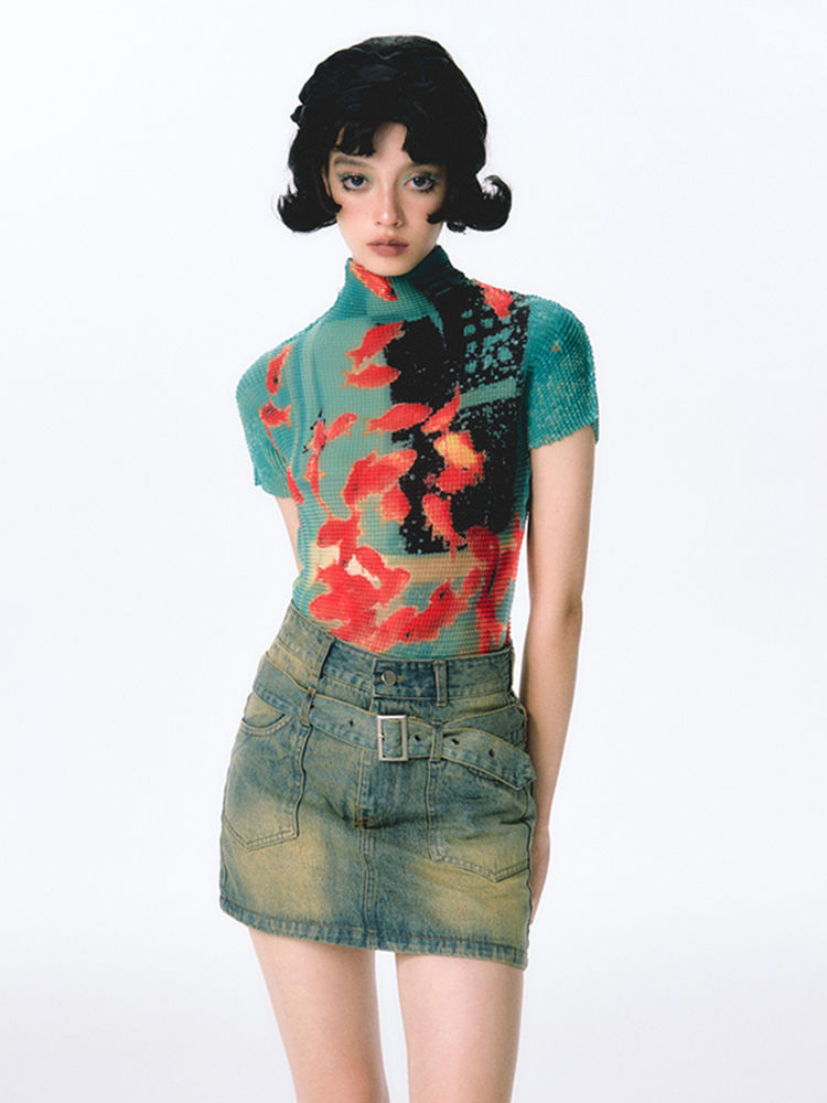 Onalippa Pleated Goldfish Elas - Tie Dye Shirt Vintage 评论和价格