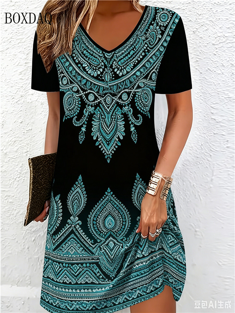Vintage Ethnic 3D Printed Dres - Vintage Fashion Plus Size 评论和价格