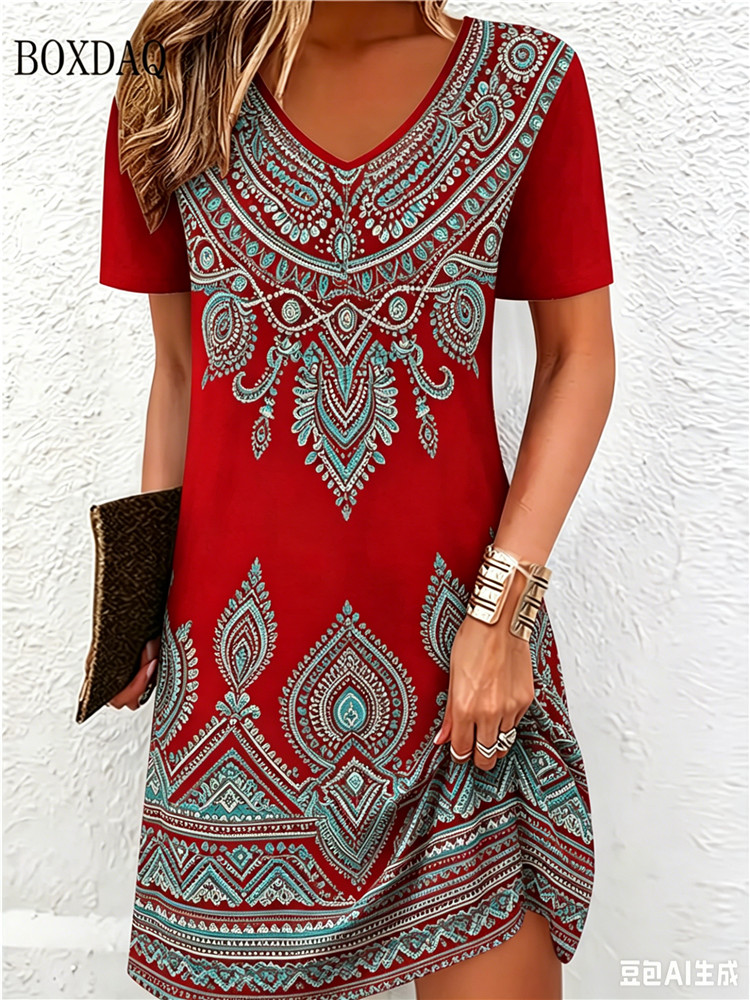 Vintage Ethnic 3D Printed Dres - Vintage Fashion Plus Size 评论和价格