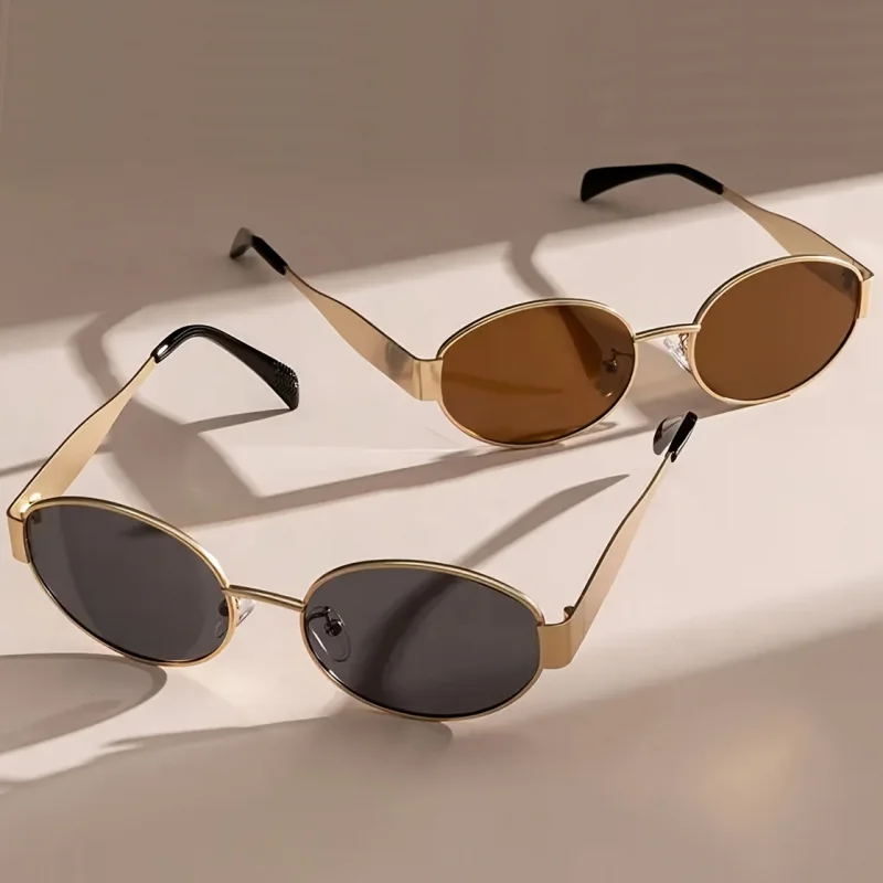 2PCS Oval Shape Metal Sunglass - Vintage Fashion Images 评论和价格